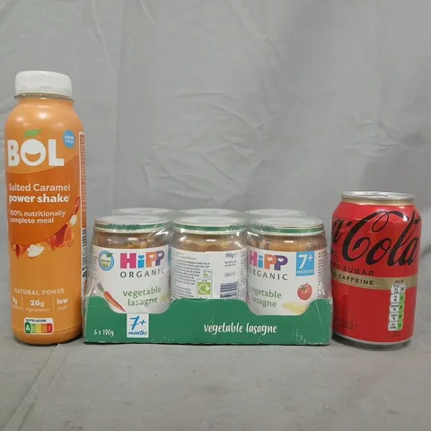 APPROXIMATELY 8 ASSORTED FOOD AND DRINK ITEMS TO INCLUDE COCA-COLA, BOL SALTED CARAMEL POWER SHAKE, ETC