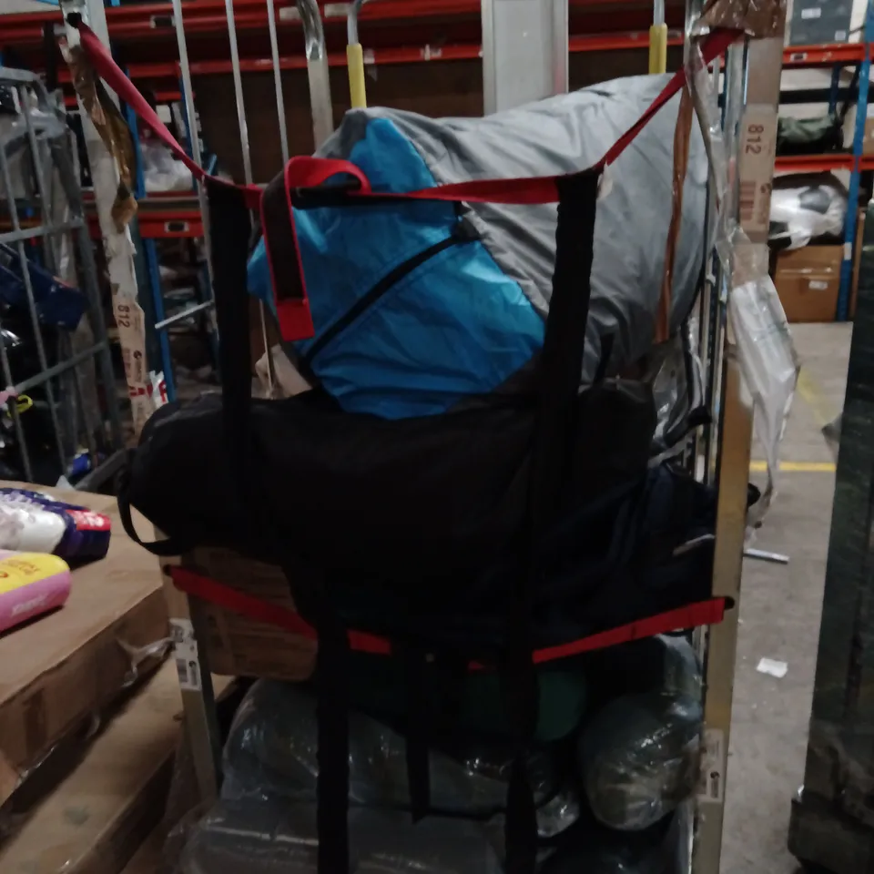 CAGE OF ASSORTED HOUSEHOLD GOODS AND PRODUCTS TO INCLUDE;WOODFIRE LIGHTERS,DOG BED, CAMPING CHAIR,ETC