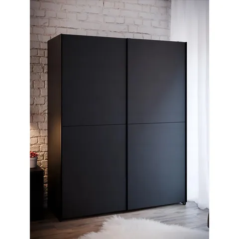 BOXED 2 DOOR BLACK SLIDING WARDROBE WITH CLOTHES RAIL,150CM W × 191CM H × 61CM D (4 BOXES)