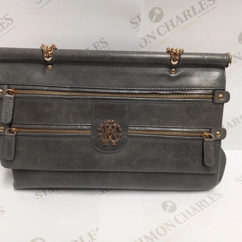 ROBERTO CAVALLI GREY LEATHER CHAIN HANDLE SHOULDER BAG