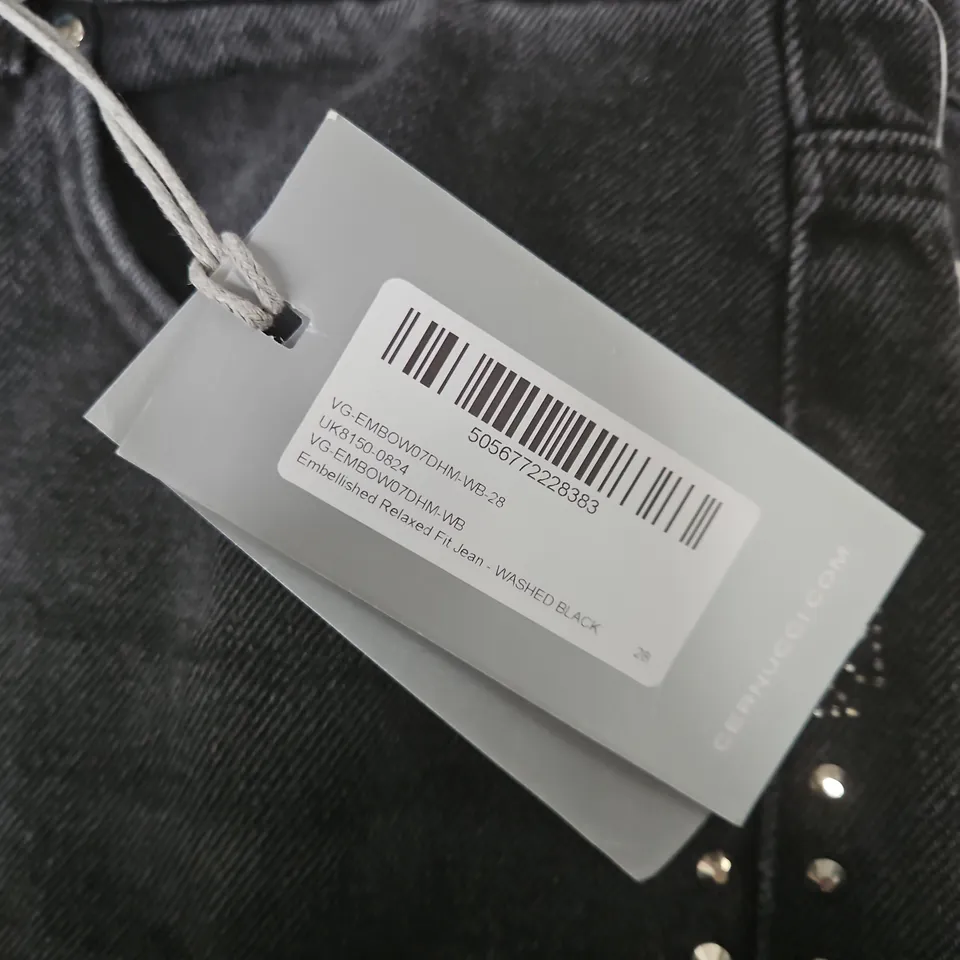 CERNUCCI EMBELLISHED RELAXED-FIT DENIM JEANS – WASHED BLACK - SIZE 28