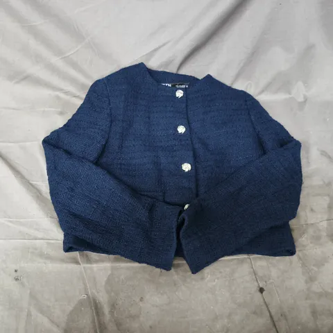 ZARA NAVY BOUCLÉ JACKET – WOMEN'S, BUTTON FRONT - SIZE S