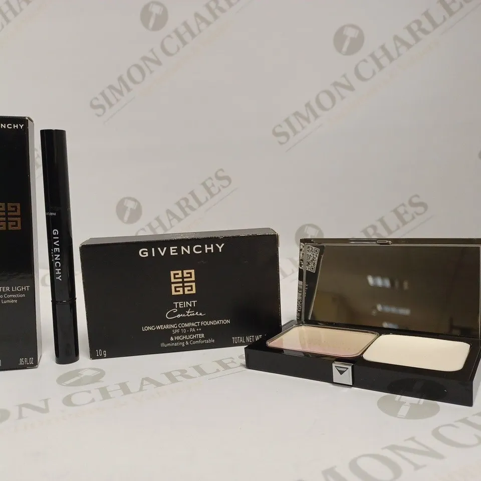 APPROXIMATELY 10 ASSORTED GIVENCHY BEAUTY PRODUCTS TO INCLUDE COMPACT FOUNDATION & HIGHLIGHTER AND MISTER LIGHT CORRECTIVE PEN 
