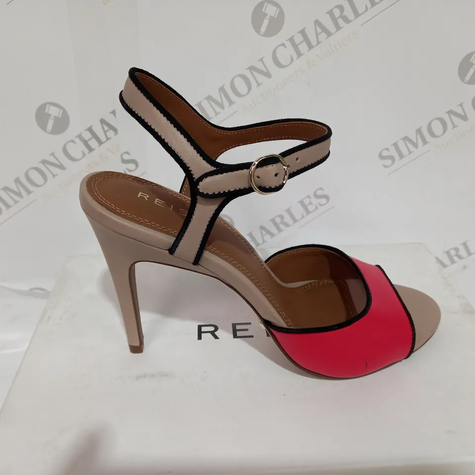 BOXED REISS MARGOT STRAP CORAL RED HEELS - SIZE 5