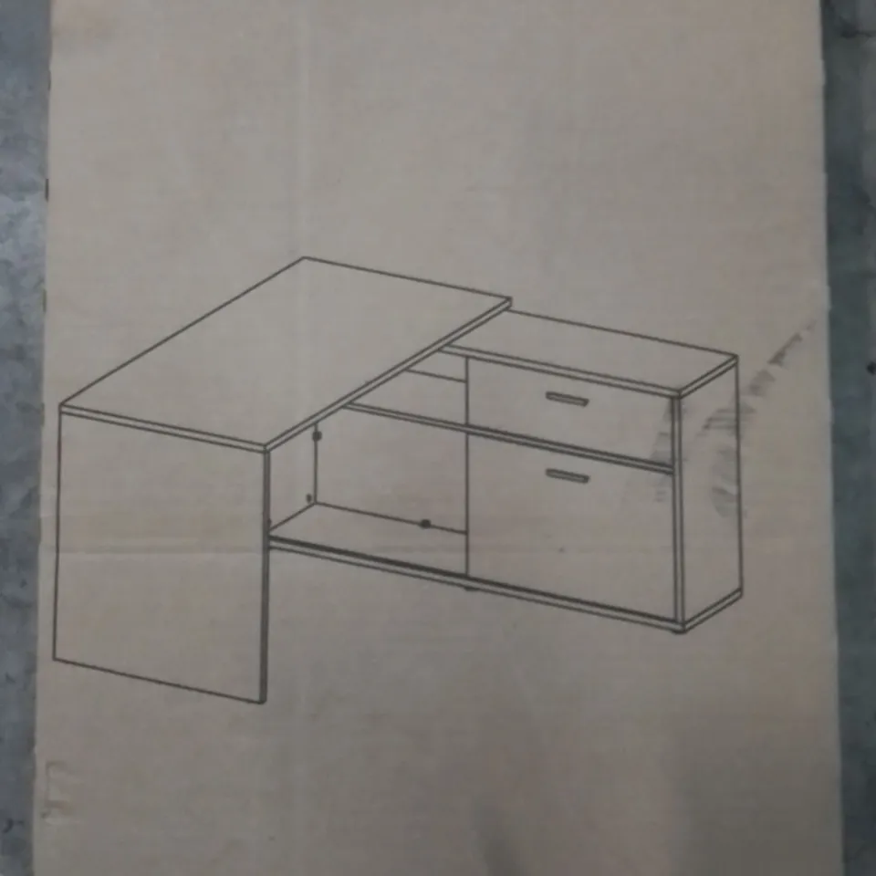 BRAND NEW & BOXED MATTIA CORNER COMPUTER DESK IN SAND OAK & WHITE HIGH GLOSS (2 BOXES)