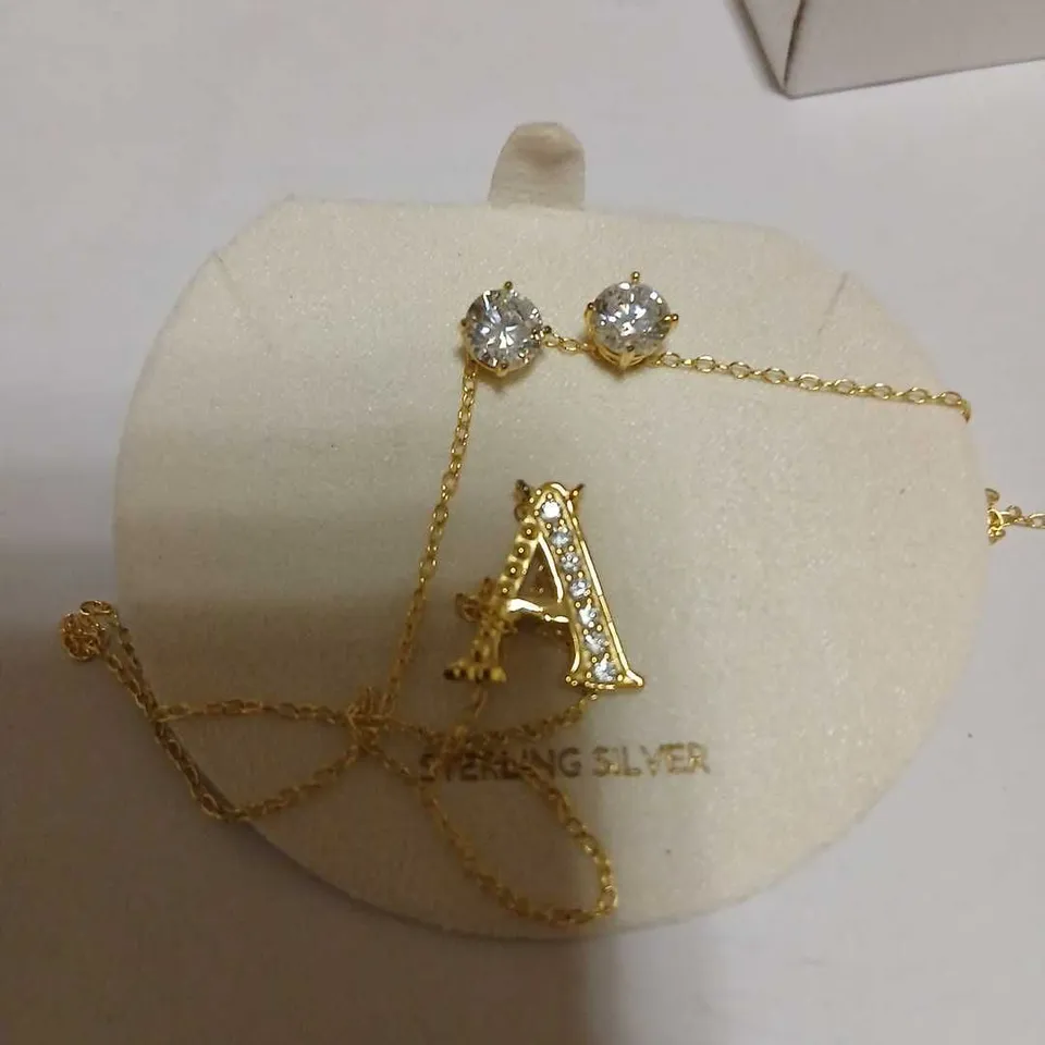 DIAMONIQUE 1.9CT TW INITIAL PENDANT & EARRING SET IN BAUBLE STERLING SILVER 