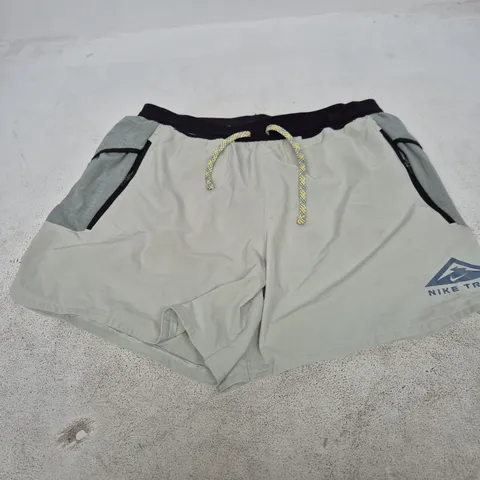 Nike Dri-FIT Shorts β Men's Grey with Black Waistband, Size M (Medium) β Drawcords, Left-Leg Swoosh