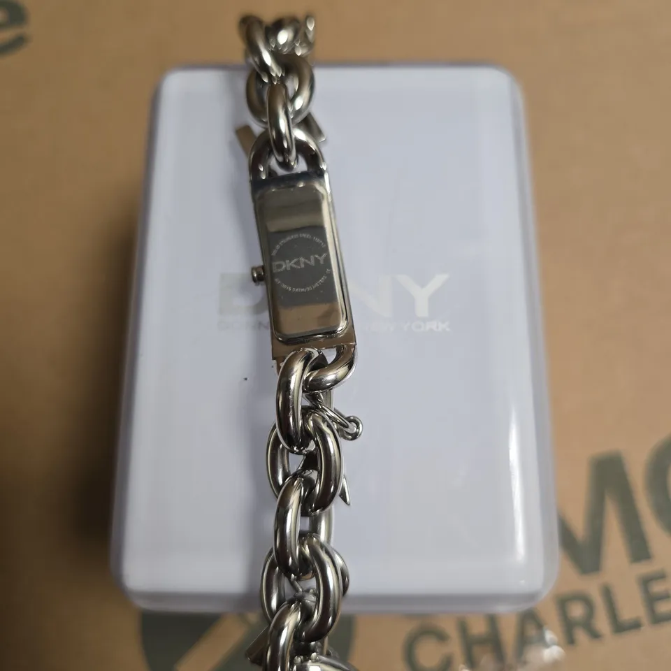 BOXED DKNY STAINLESS STEEL CHAIN DETAIL LADIES WATCH