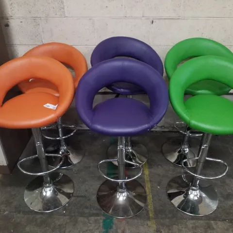 LOT OF 6 ORANGE, PURPLE & GREEN BAR STOOLS