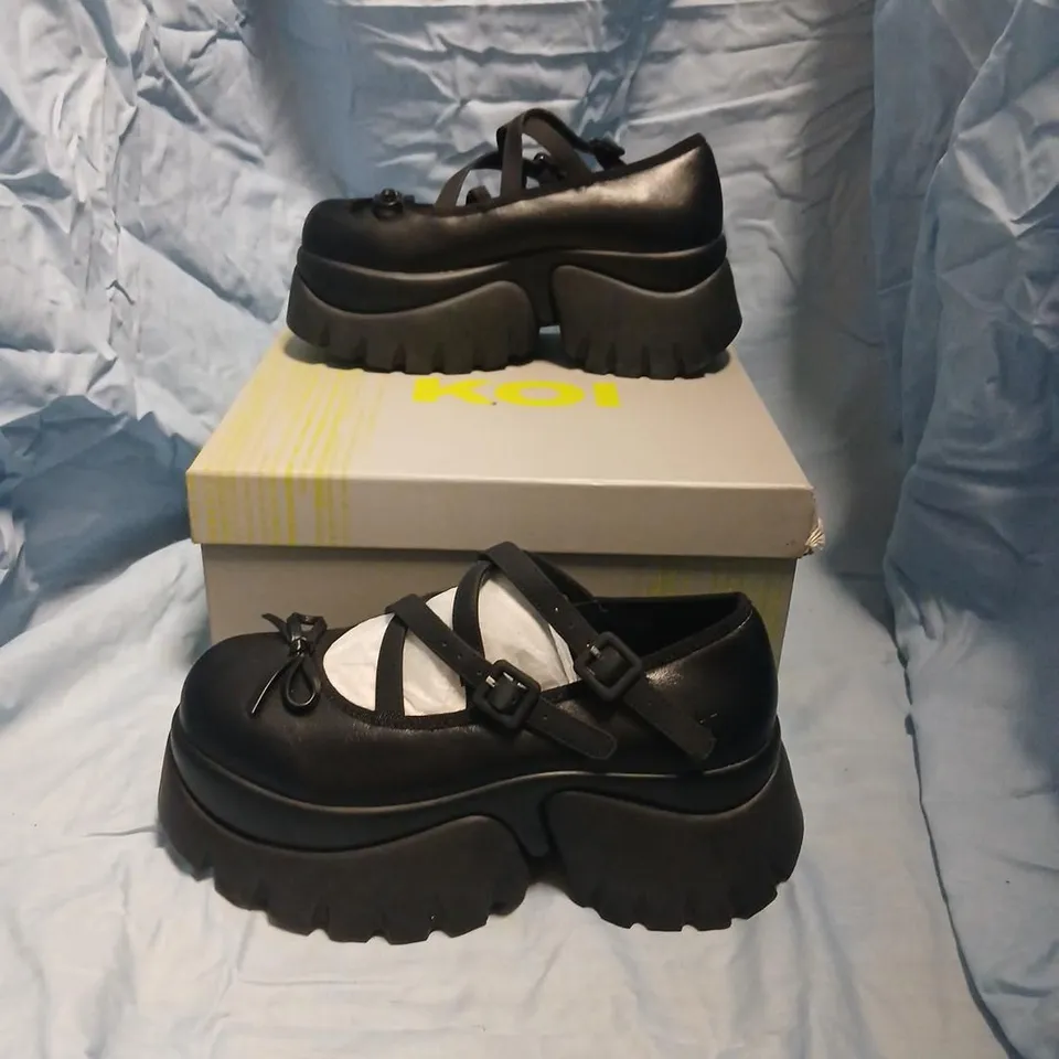 KOI MARGOT BLACK PLATFORM MARY-JANE SHOES – UK SIZE 6 (BOXED)
