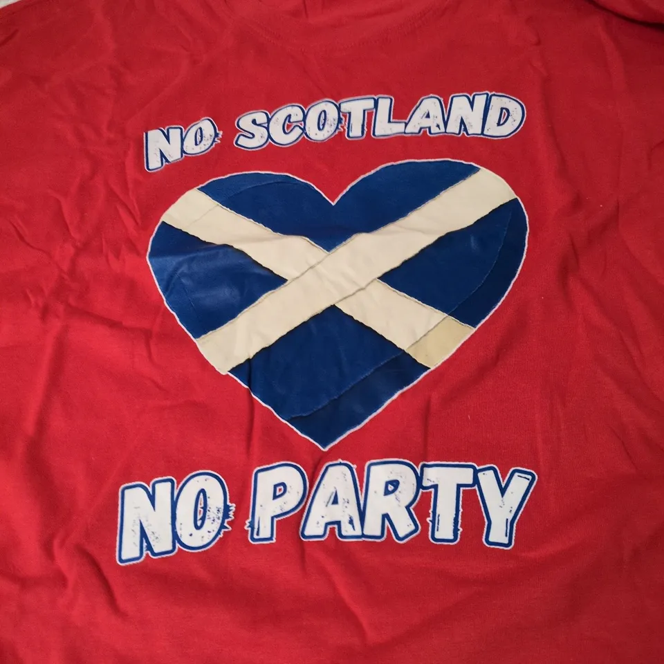 CASUALS CLASSICS RED T-SHIRT – 'NO SCOTLAND NO PARTY' DESIGN, SIZE L