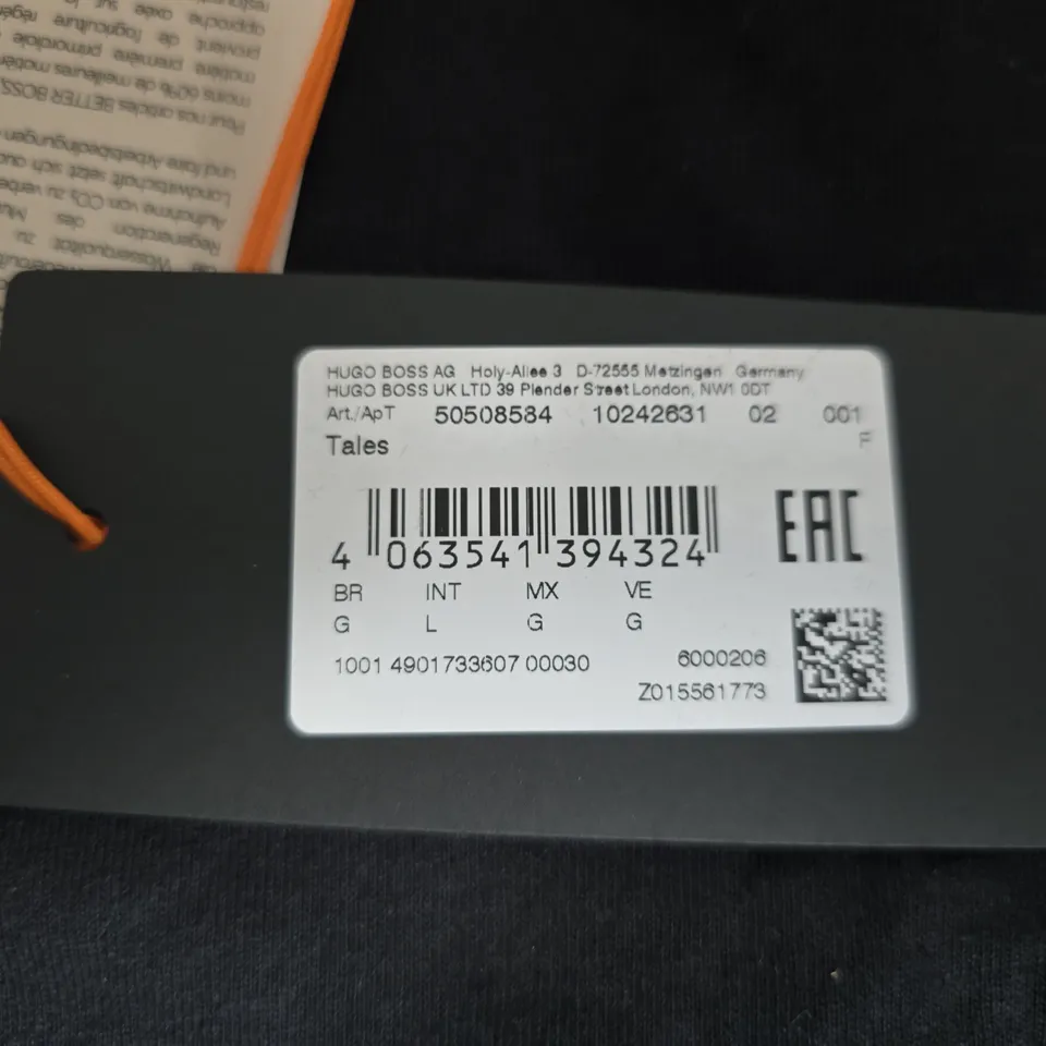 HUGO BOSS T-SHIRT – BLACK WITH ORANGE NECK TRIM - LARGE