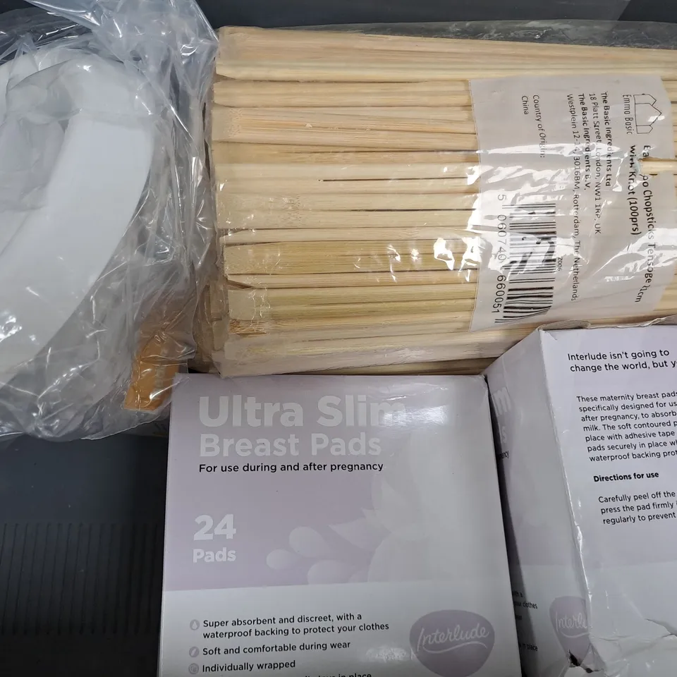 APPROXIMATELY 8 ASSORTED HOUSEHOLD ITEMS TO INCLUDE BREASTMILK STORAGE BAGS, ULTRA SLIM BREAST PADS, ETC
