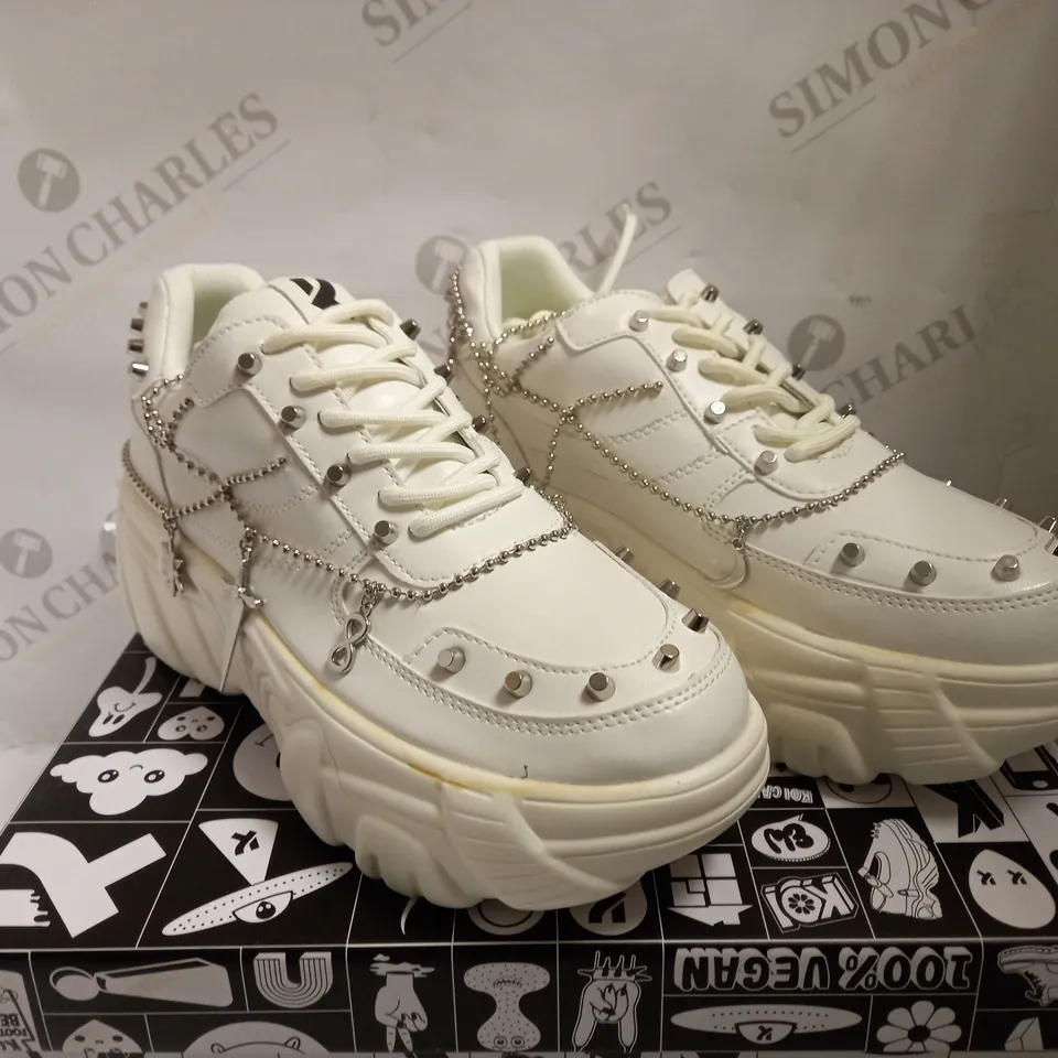 KOI VEGAN JINX WHITE MYSTIC CHARM TRAINERS - SIZE 6