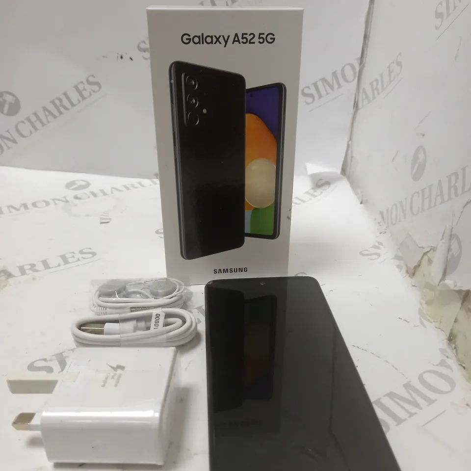 BOXED SAMSUNG GALAXY A52 5G WITH HEADPHONES AND CHARGER