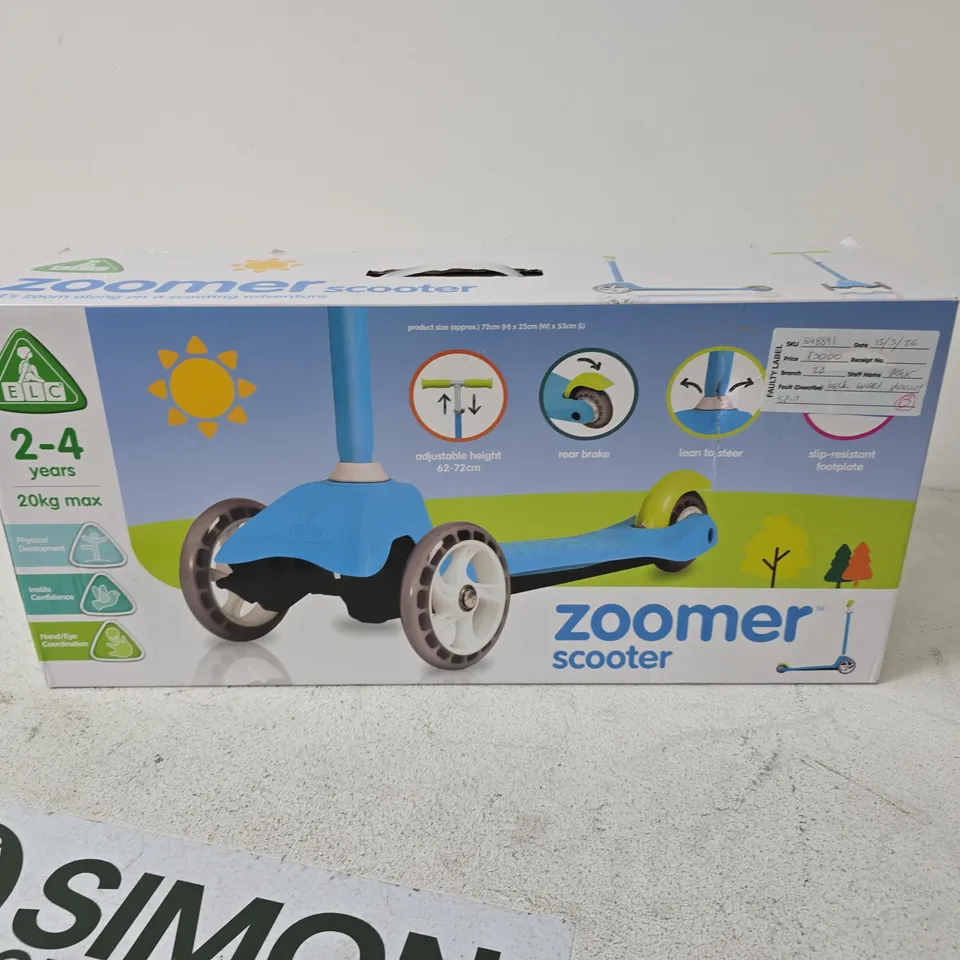 ZOOMER SCOOTER RIDE-ON TOY – BOXED, 2–4 YEARS (MAX 20KG)