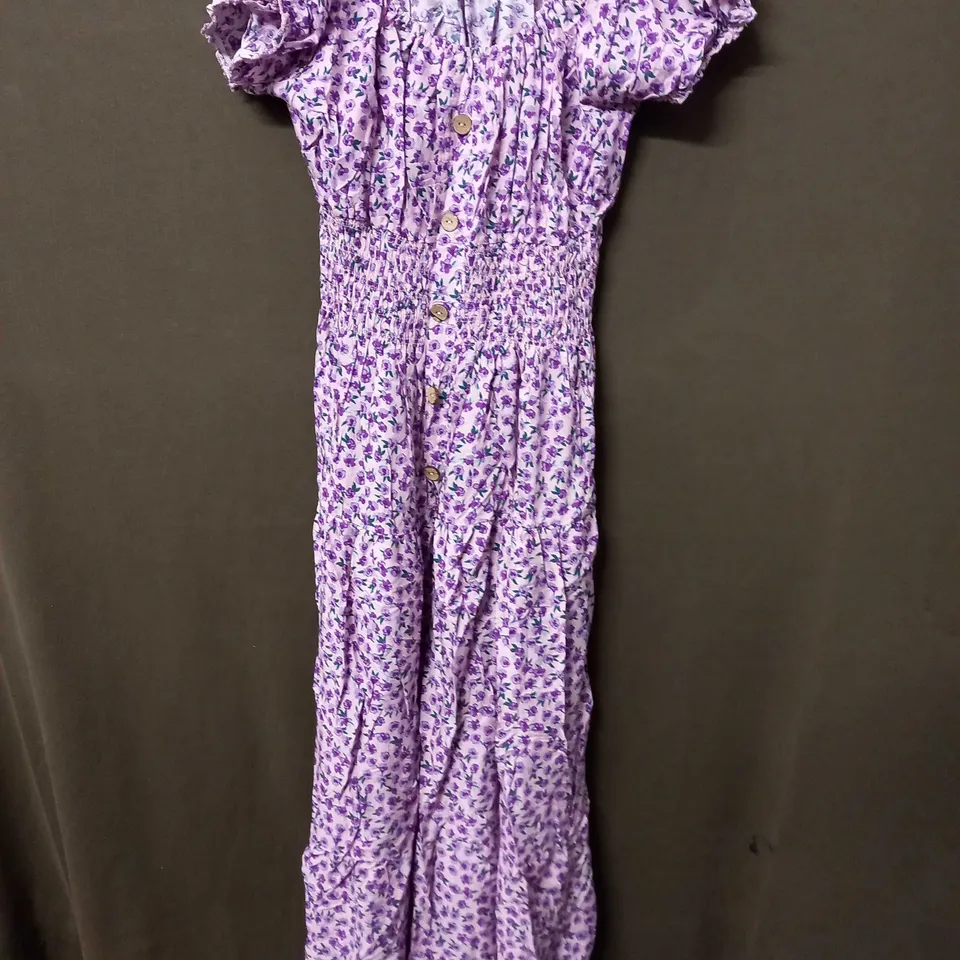 KURT MULLER PUFFY SLEEVE MAXI DRESS IN FLORAL DESIGN IN PINK - S/M