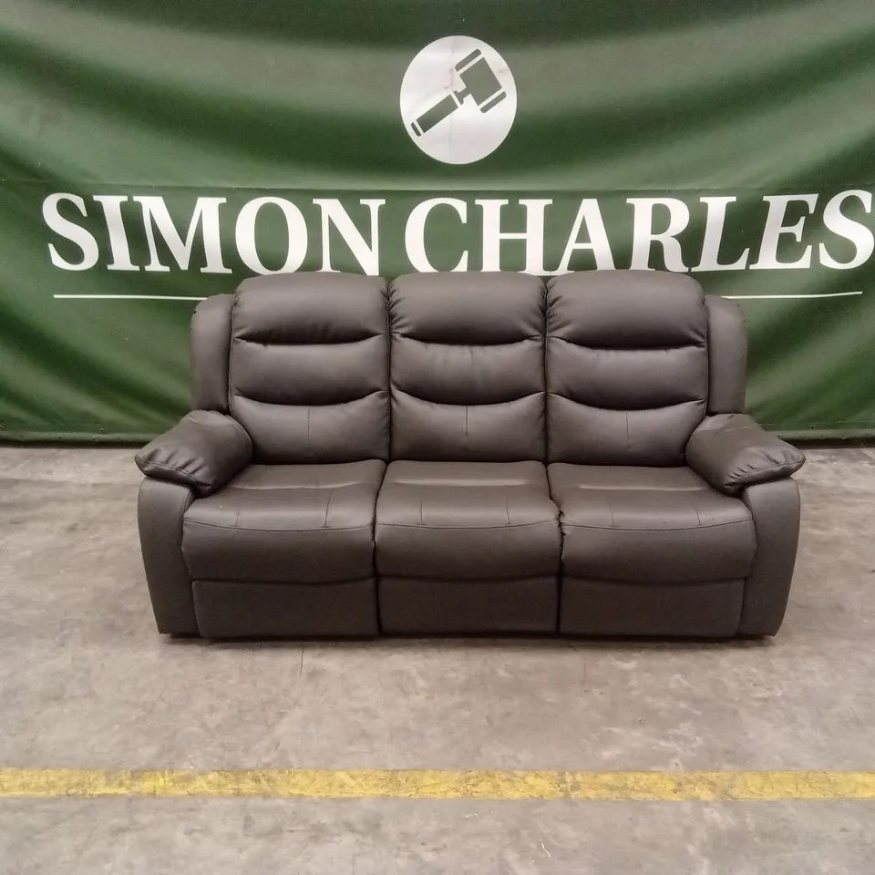 ROTHBURY LUXURY FAUX LEATHER HIGH BACK 3 SEATER MANUAL RECLINER SOFA - CHARCOAL RRP £729
