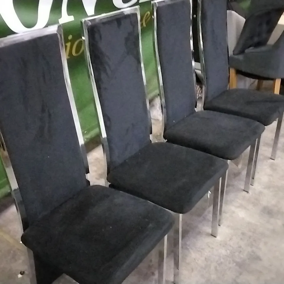 SET OF 4 BLACK SUEDE DINING CHAIRS WITH CHROME LEGS