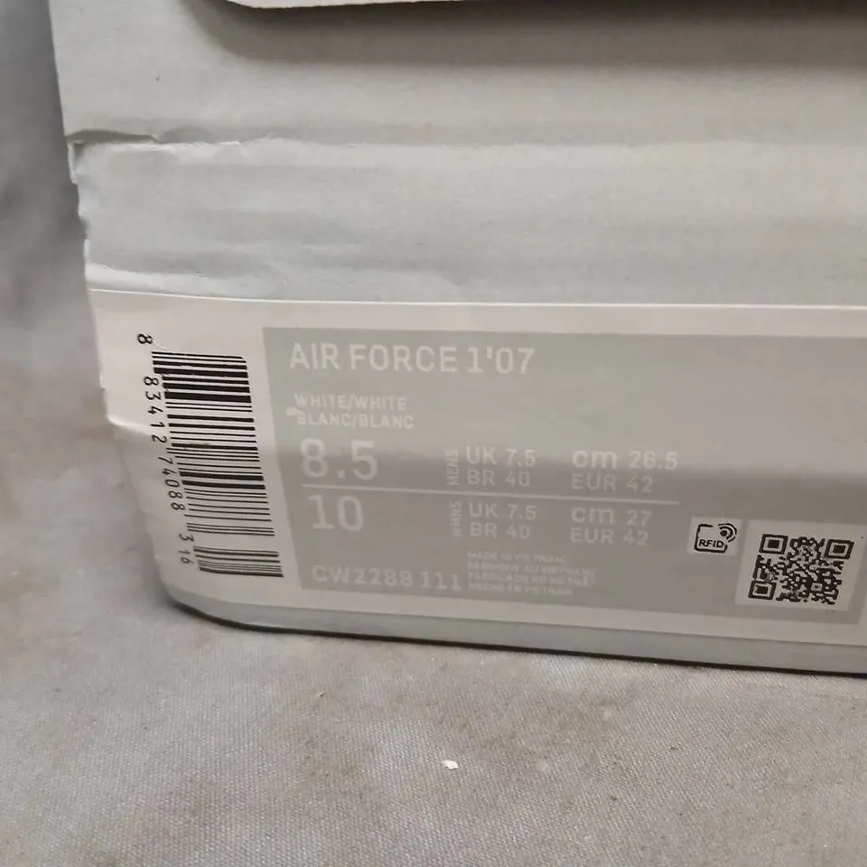 NIKE AIR FORCE 1 '07 WHITE/WHITE SNEAKERS – UK 7.5 (US 8.5)