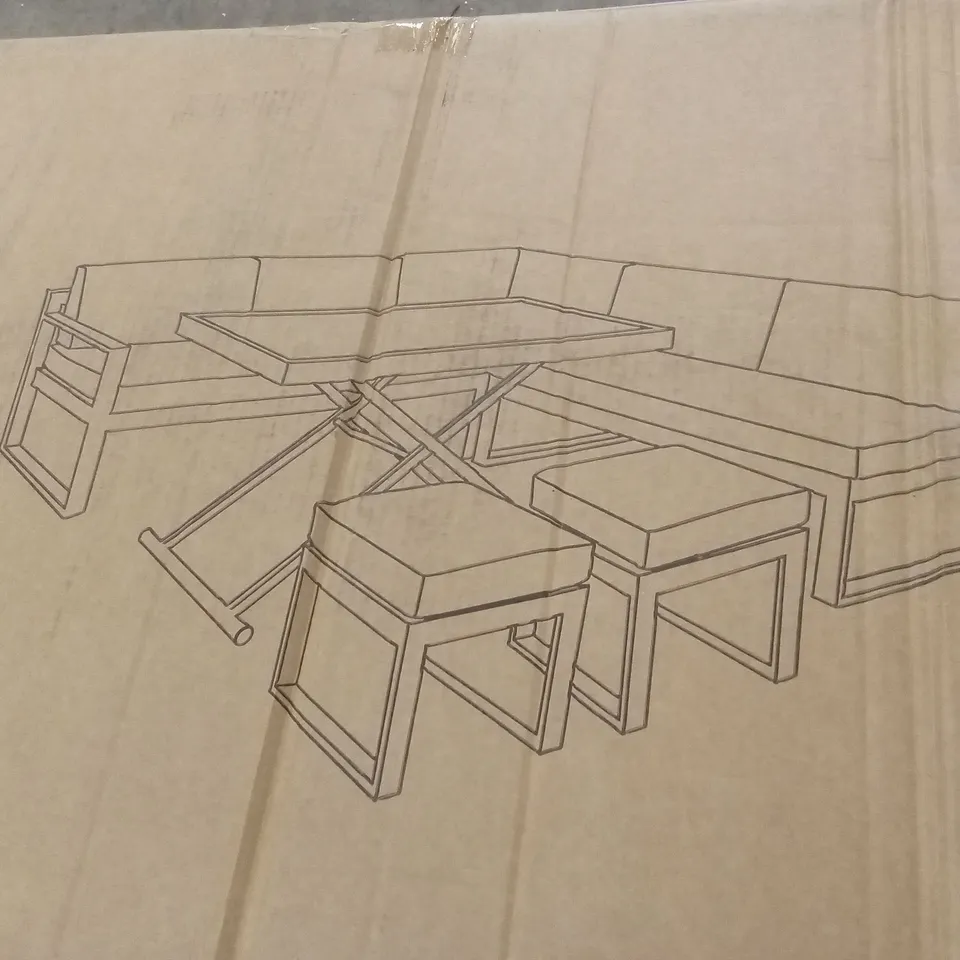 BOXED CUBA CORNER OUTDOOR SOFA AND STOOLS // NO TABLE (1 BOX)