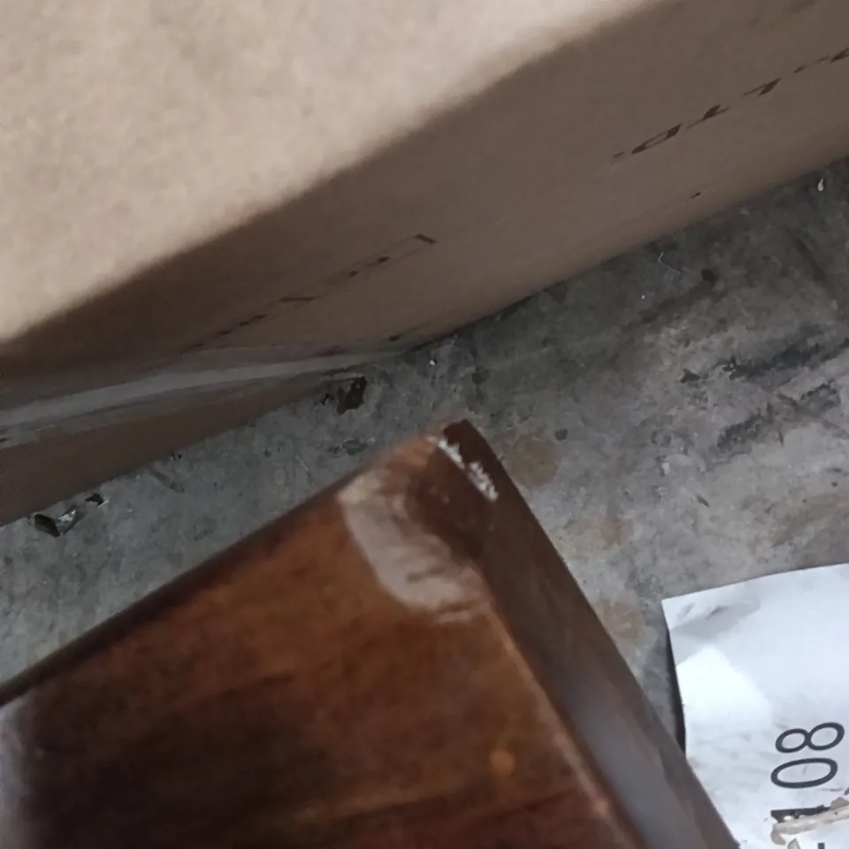 BROWN TABLE - DAMAGED CORNERS - CHIPS / SCRATCHES - SLANTED