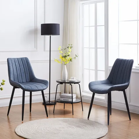 BOXED SET OF 2 CLAIR PU LEATHER DINING CHAIRS - LONDON BLUE