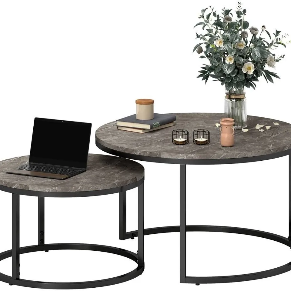 BOXED SET OF 2 NESTING TABLES - MARBLE/GREY