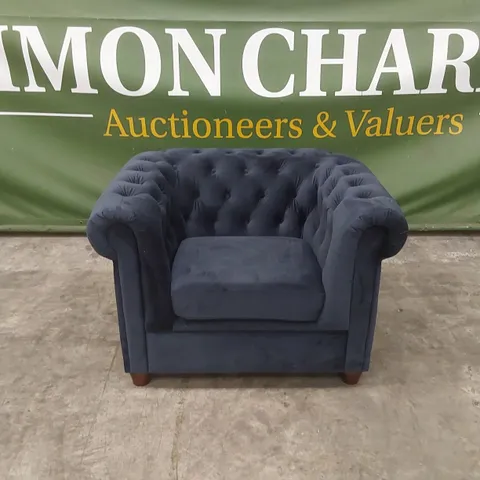 CHESTER VELVET FABRIC ARMCHAIR - NAVY 