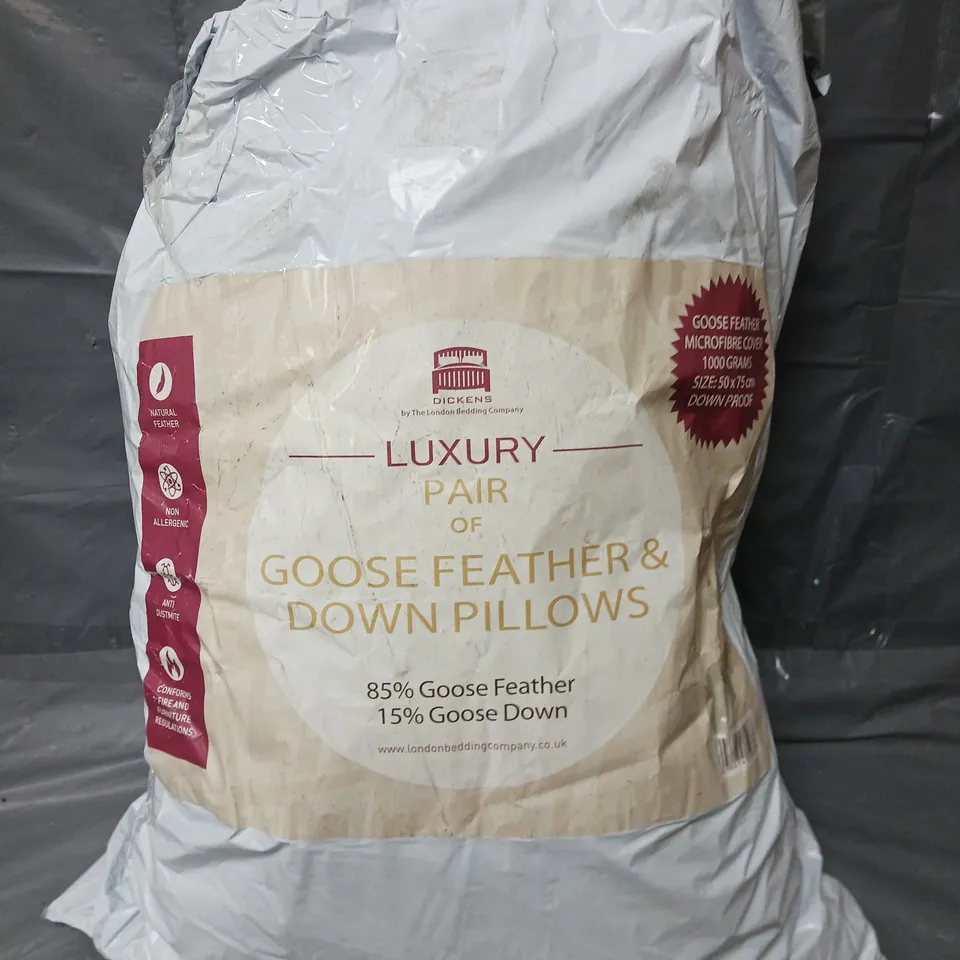 DICKENS LUXURY PAIR OF GOOSE FEATHER PILLOWS IN WHITE