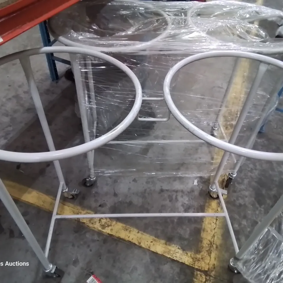 TWO METAL DOUBLE BIN TROLLEYS