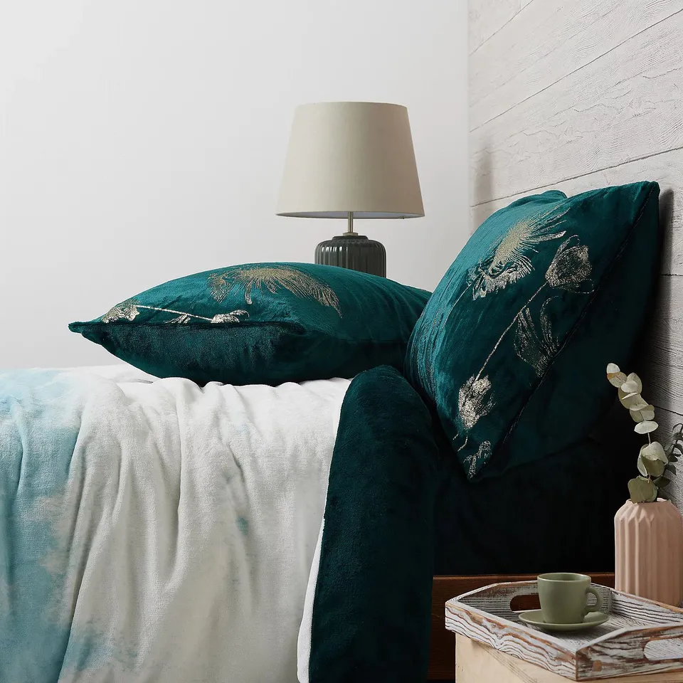 OUTLET COZEE HOME VELVETSOFT OMBRE FLORAL FOIL 4 PIECE DUVET SET EMERALD KING