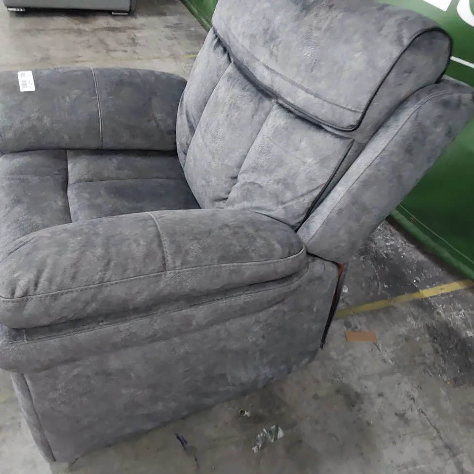 DESIGNER POWER RECLINING EASY CHAIR GREY MACAU FABRIC WITH BLACK PIPING 