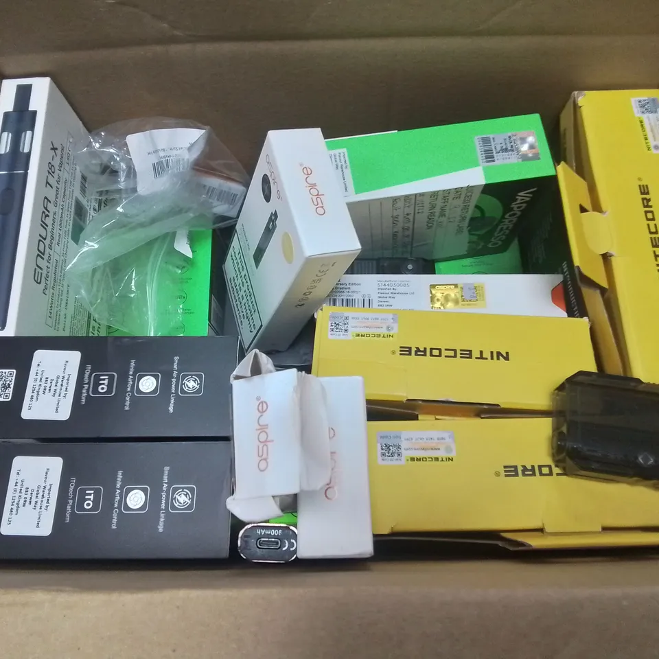LOT OF ASSORTED E-CIGS AND PARTS TO INCLUDE VAPORESSO, OXVA AND ASPIRE