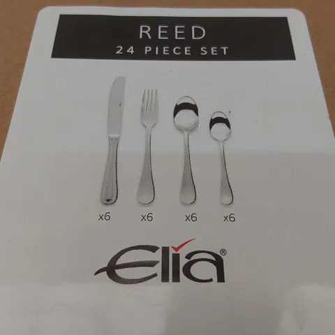 BOXED ELIA REED APPROXIMATELY 24 PIECE STAINLESS STEEL CUTLERY SET, SERVICE FOR 6