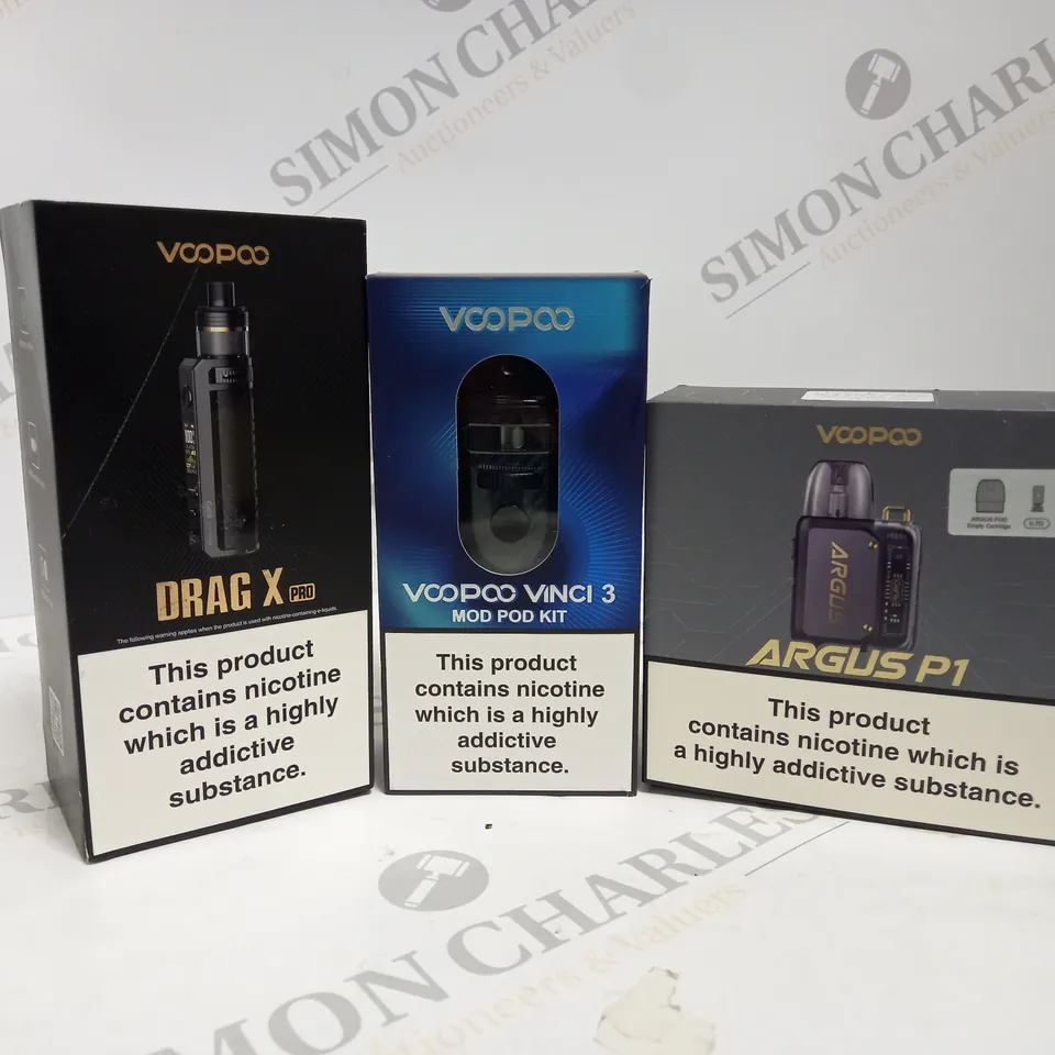 APPROXIMATELY 20 ASSORTED BOXED VAPING PRODUCTS TO INCLUDE VOOPOO DRAG X PRO, VOOPOO VINCI 3 MOD POD KIT, VOOPOO ARGUS P1 ETC.