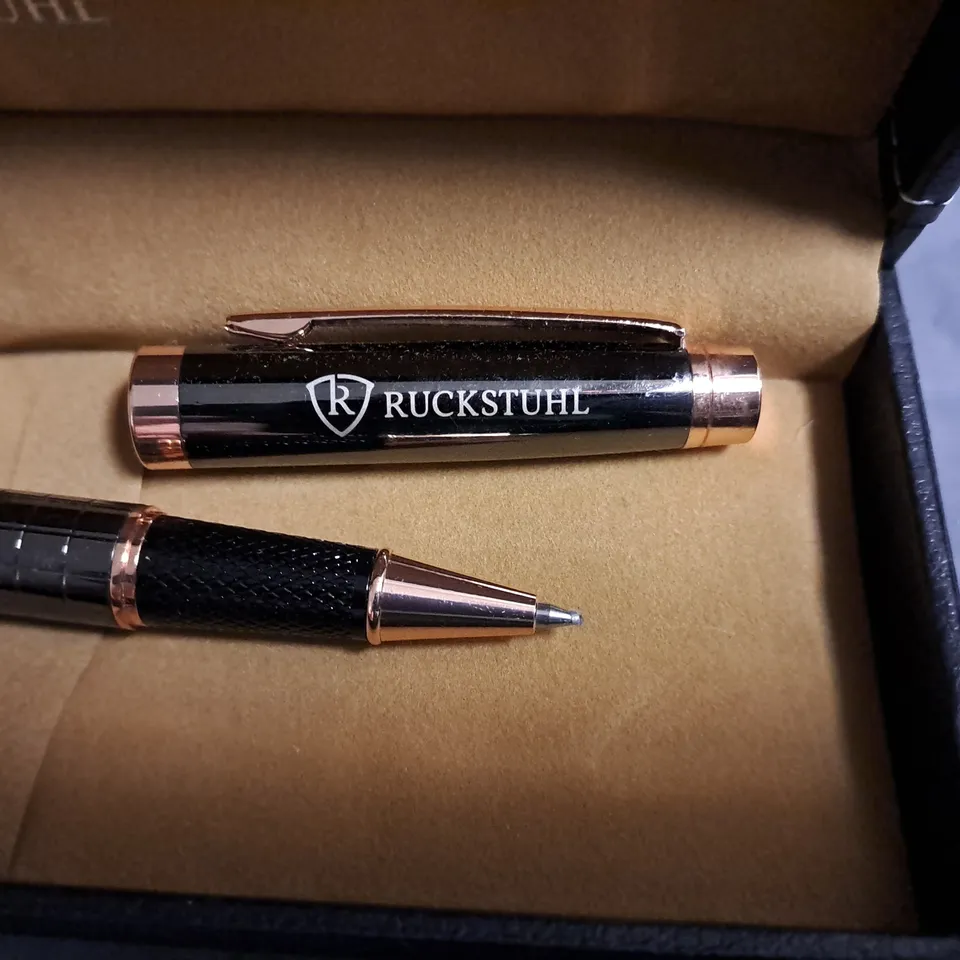 RUCKSTUHL LUXURY ROLLERBALL PEN IN ROSE GOLD BLACK