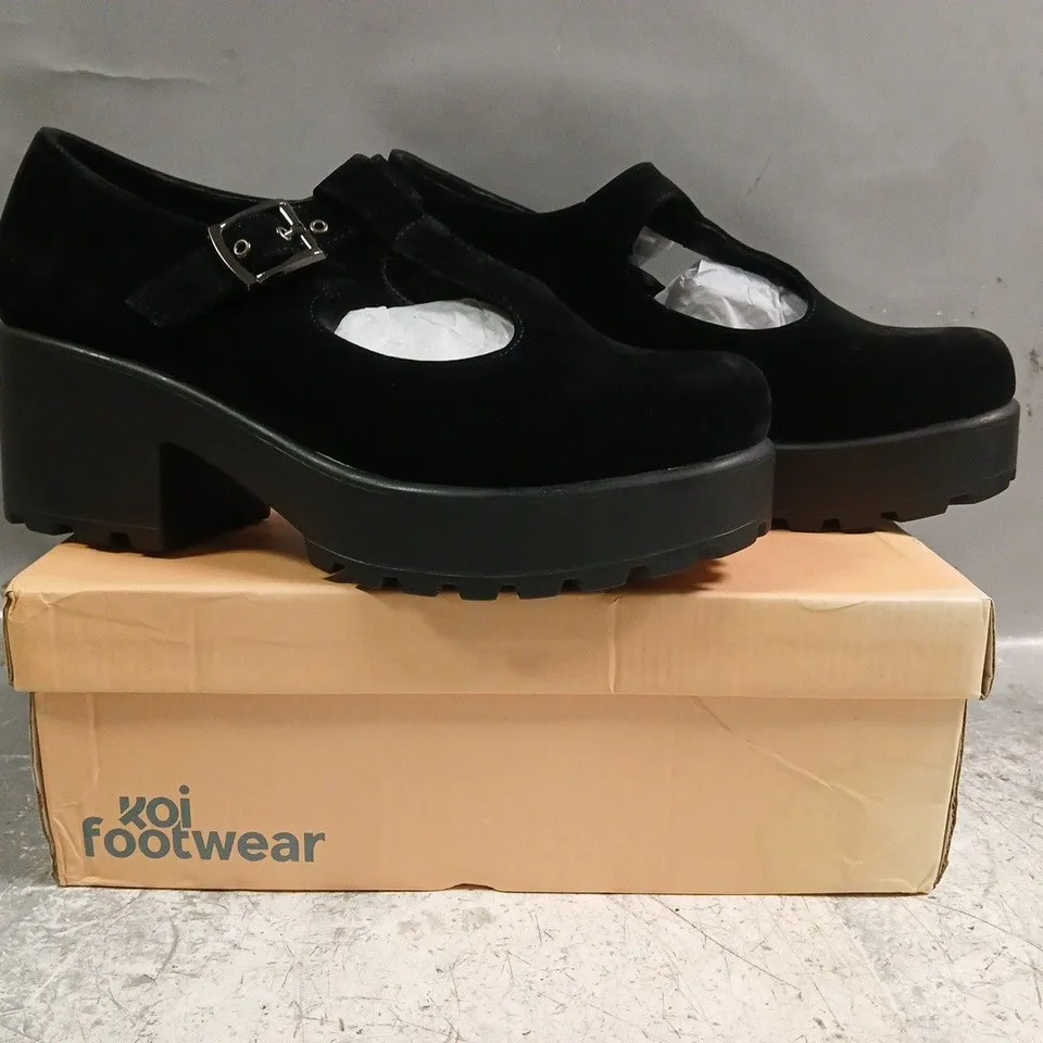 BOXED PAIR OF KOI SAI BLACK MARY JANES SUEDE EDITION IN BLACK SIZE UK 9