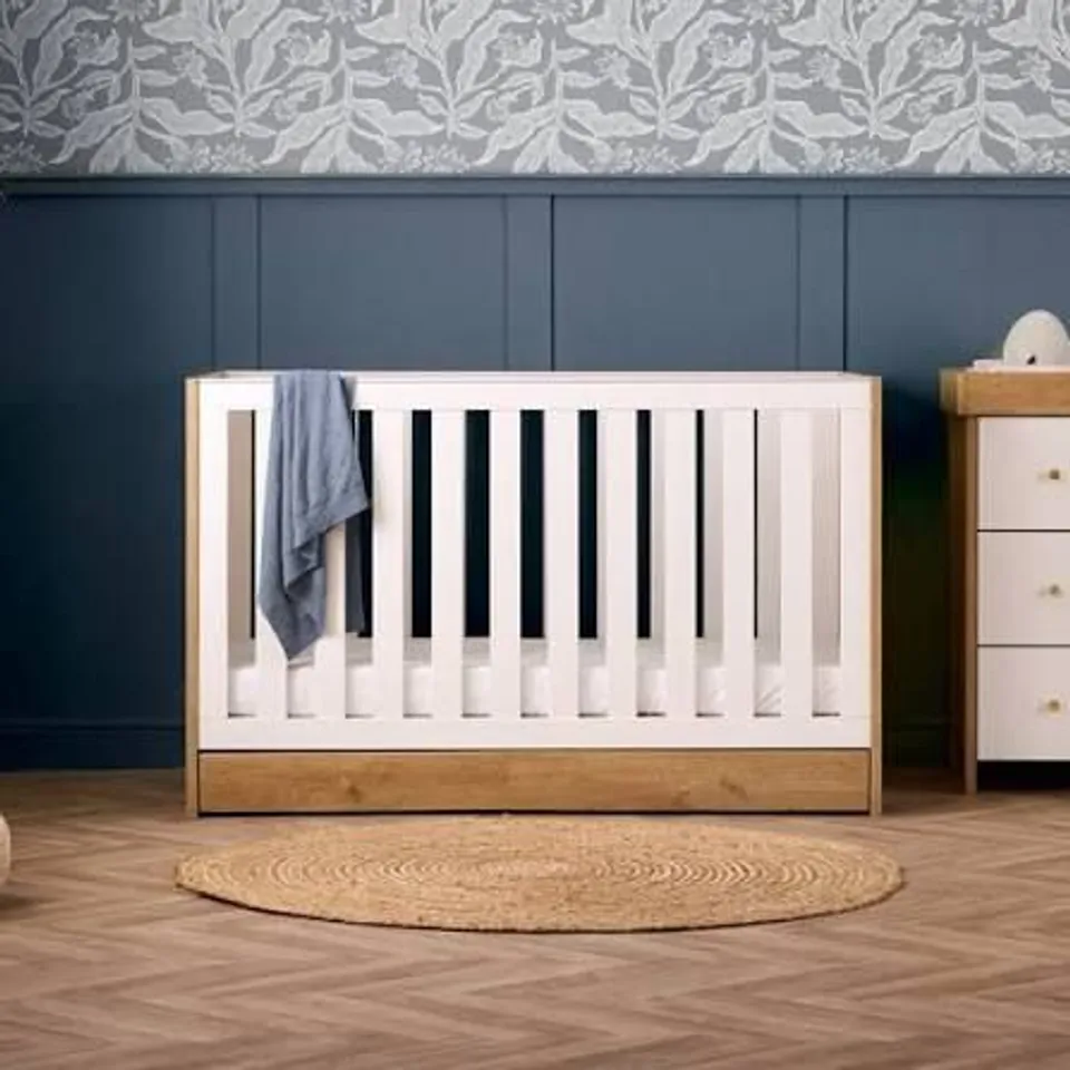 BOXED OBABY NIKA COT BED OAK/WHITE (2 BOXES)