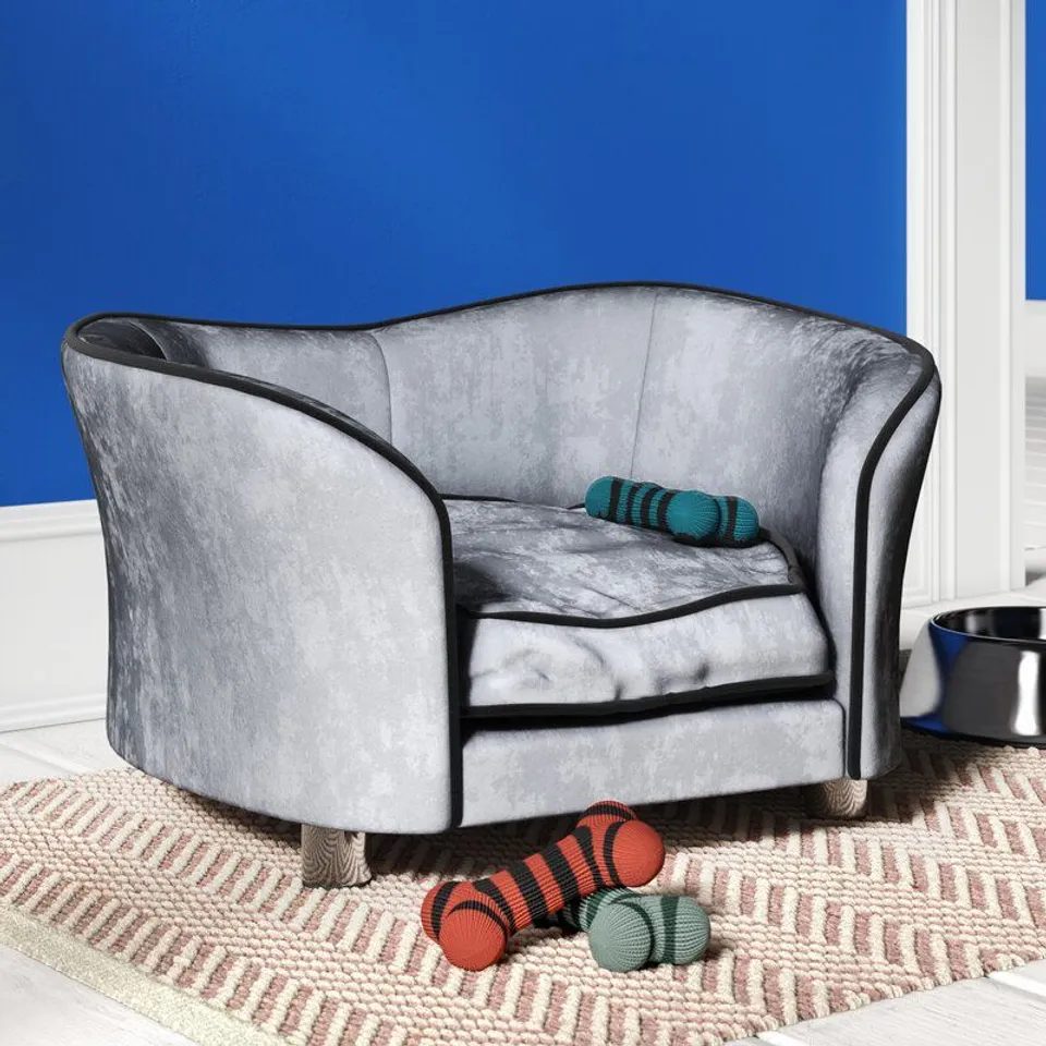BOXED EARLENE LIGHT GREY DOG SOFA