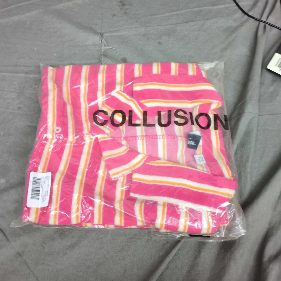 COLLUSION TOWELLING BEACH PLAYSUIT IN STRIPE – PINK, UK 12