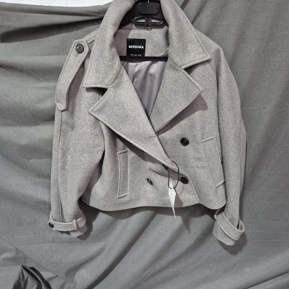 BERSHKA WOOL COAT – LIGHT GREY, DOUBLE-BREASTED, WOMEN'S SIZE S