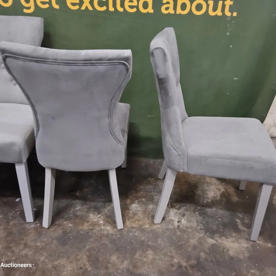SET OF SIX GREY PLUSH FABRIC UPHOLSTERED DINING CHAIRS GREY LEGS