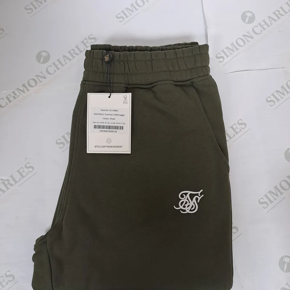 SIKSILK ESSENTIAL CUFFED JOGGER IN KHAKI GREEN SIZE M