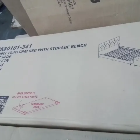 BRAND NEW DOUBLE PLATFORM BED WITH STORAGE BENCH -LIGHT BLUE-