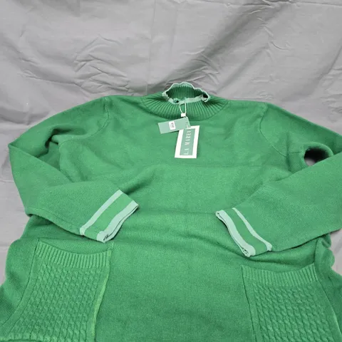 LA MAREY GREEN KNIT JUMPER – WOMEN'S, SIZE S/M, WITH PATCH POCKETS