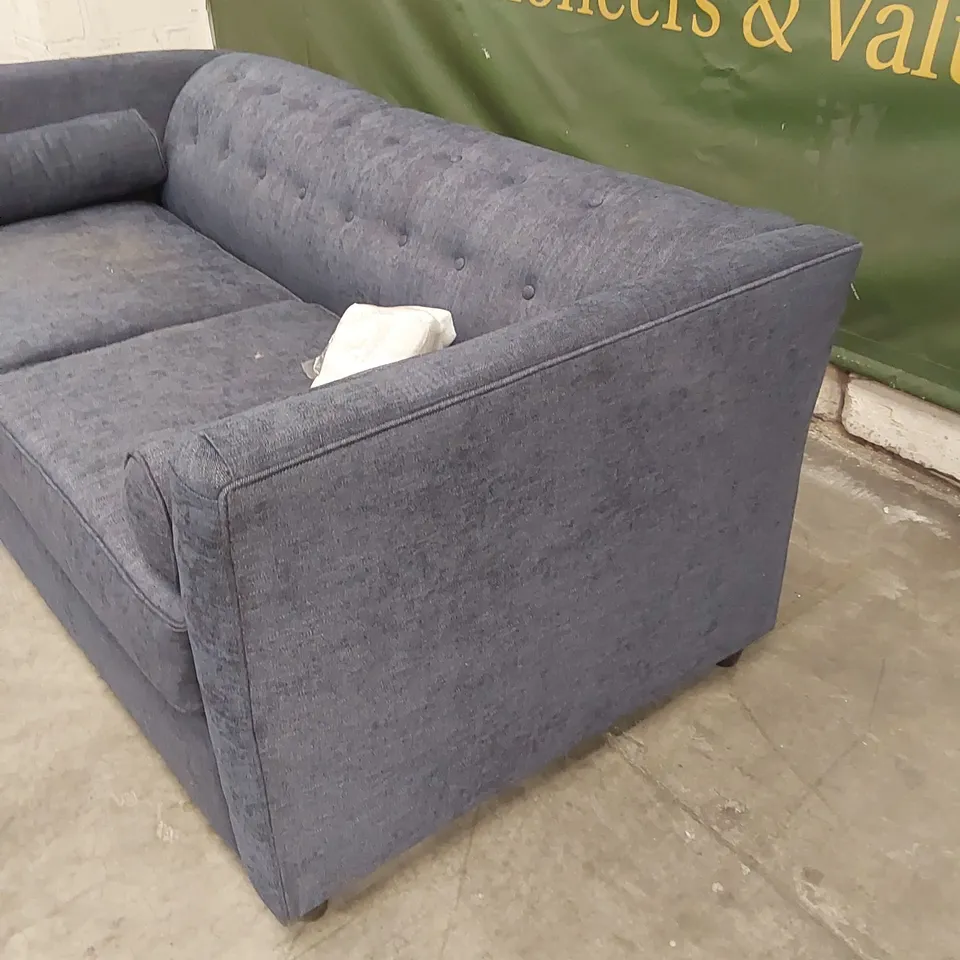 QUALITY DESIGNER 3 SEATER FABRIC UPHOLSTERED SOFA BED - BLUE 