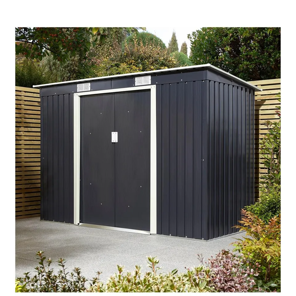 BOXED 8 X 4 TRENTVALE PENT METAL SHED DARK GREY (1 BOX)