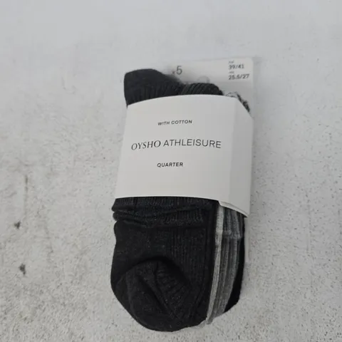 OYSHO ATHLEISURE QUARTER SOCKS – PACK OF 5, BLACK/GREY (EU 39/41)