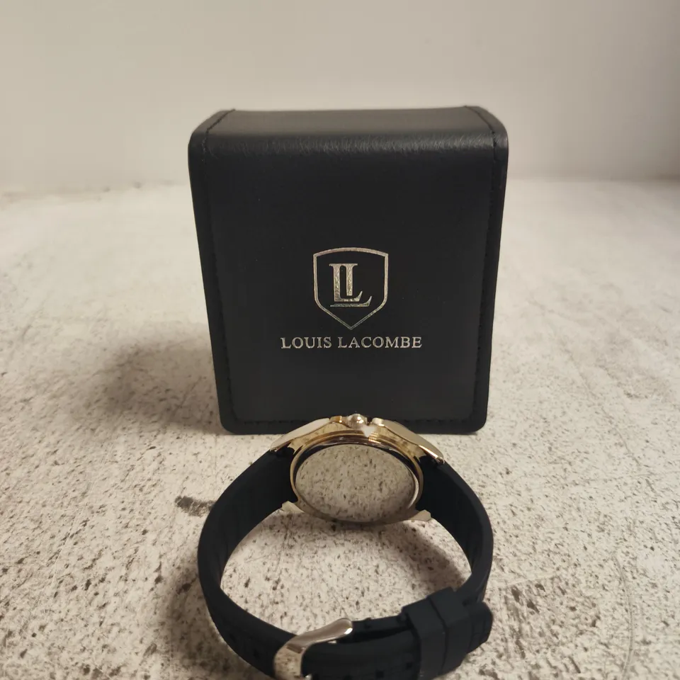 LOUIS LACOMBE WRISTWATCH WITH GREEN DIAL – GOLD-TONE CASE, BLACK RUBBER STRAP